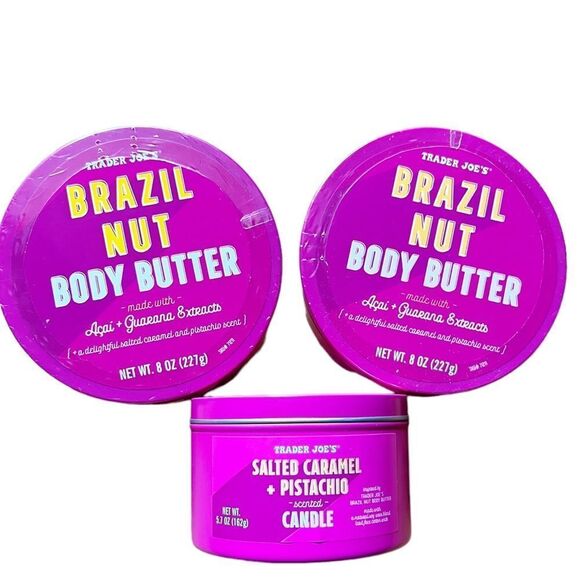 Set of 2 Trader Joe’s Brazil Nut Body Butter & Salted Caramel + Pistachio Candle - Picture 5 of 10